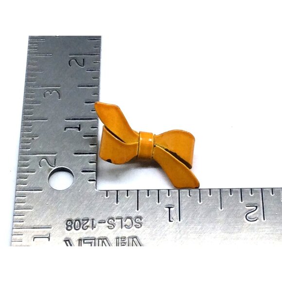 Vintage Yellow Enamel Bow Shaped Pin Brooch With Clasp Closure - Picture 4 of 5
